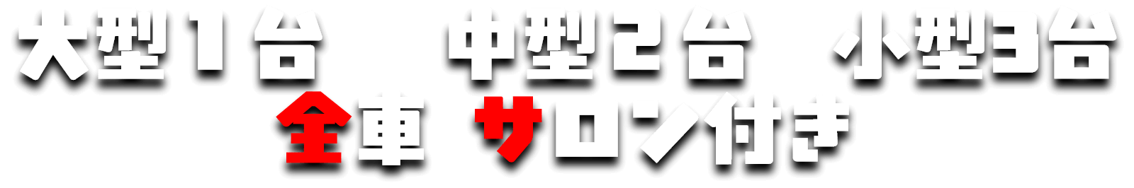 大型1台　中型2台　小型3台　全車サロン付き
